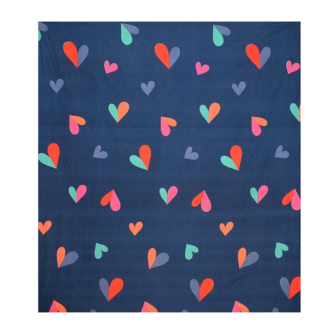 Decomizer Soft Glace Cotton King Size AC 1 Flat Bedsheet and 2 Large Pillow Covers Blue Hearts Colour