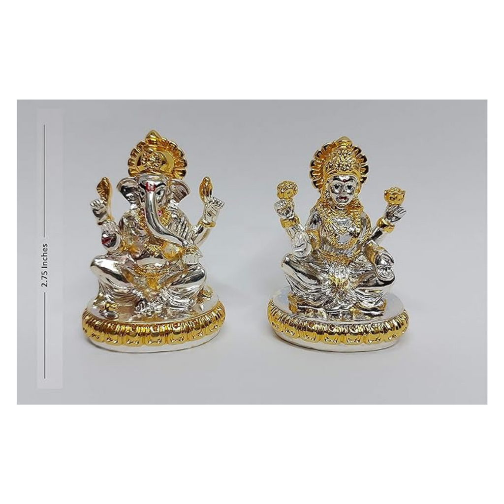 Gold Art India Gold and Silver Plated Laxmi Ganesha Pair Idol Laxmi Devi Gold and Silver Colour