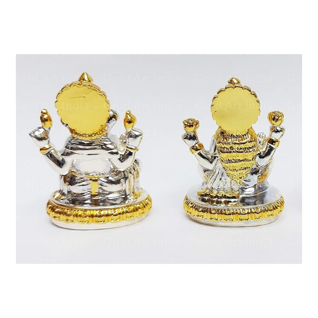 Gold Art India Gold and Silver Plated Laxmi Ganesha Pair Idol Laxmi Devi Gold and Silver Colour