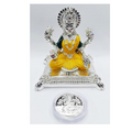 Gold Art India Pata Laxmi Silver Plated Terracotta Idol for Mandir Yellow Enamel Color Work with Silver Plated Coin Lakshmi Ji
