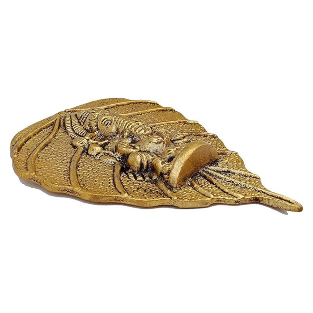 KridayKraft Metal Pan Patta Ganesh Decorative Wall Hanging Showpiece Figurine Gold