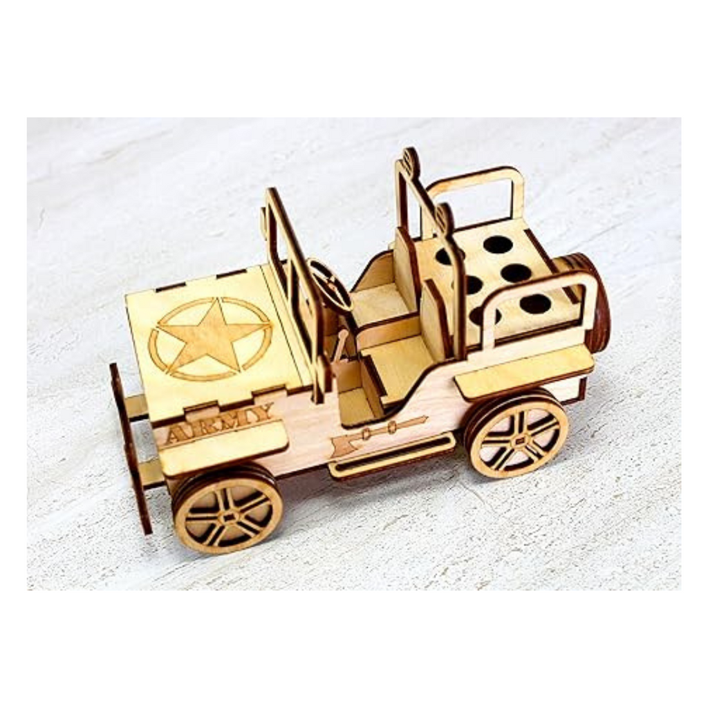 StonKraft Wooden 3D Puzzle Military Jeep Desk Organizer Pen Stand Easy to Assemble