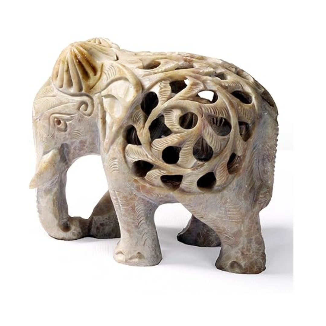 StonKraft Marble Soapstone Carved Elephant Baby Inside Mother's Tummyarble Elephant Baby