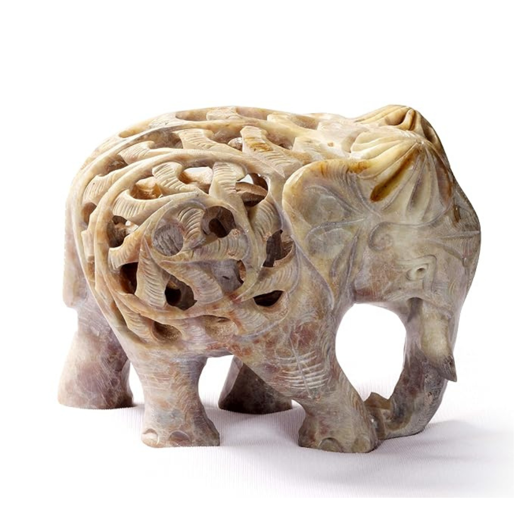 StonKraft Marble Soapstone Carved Elephant Baby Inside Mother's Tummyarble Elephant Baby
