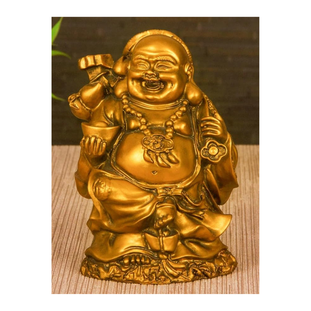 Tied Ribbons ecorative Good Plated Luck Laughing Buddha Idol Statue Showpiece
