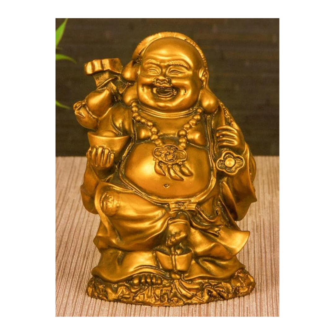 Tied Ribbons ecorative Good Plated Luck Laughing Buddha Idol Statue Showpiece