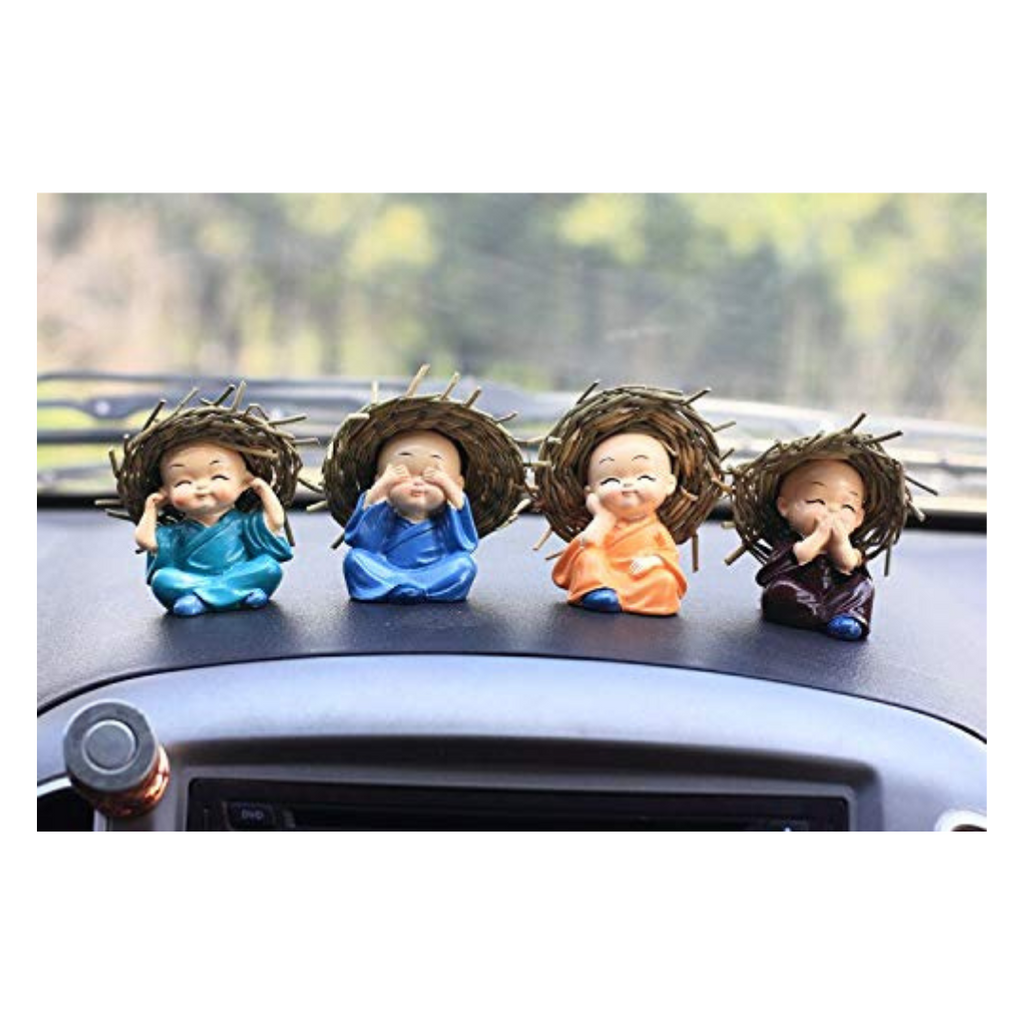 Tied Ribbons Plastic Set Of 4 Buddha Monk Statue Fantasy Figurines Showpiece For Home