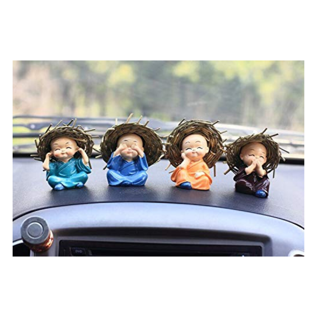 Tied Ribbons Plastic Set Of 4 Buddha Monk Statue Fantasy Figurines Showpiece For Home