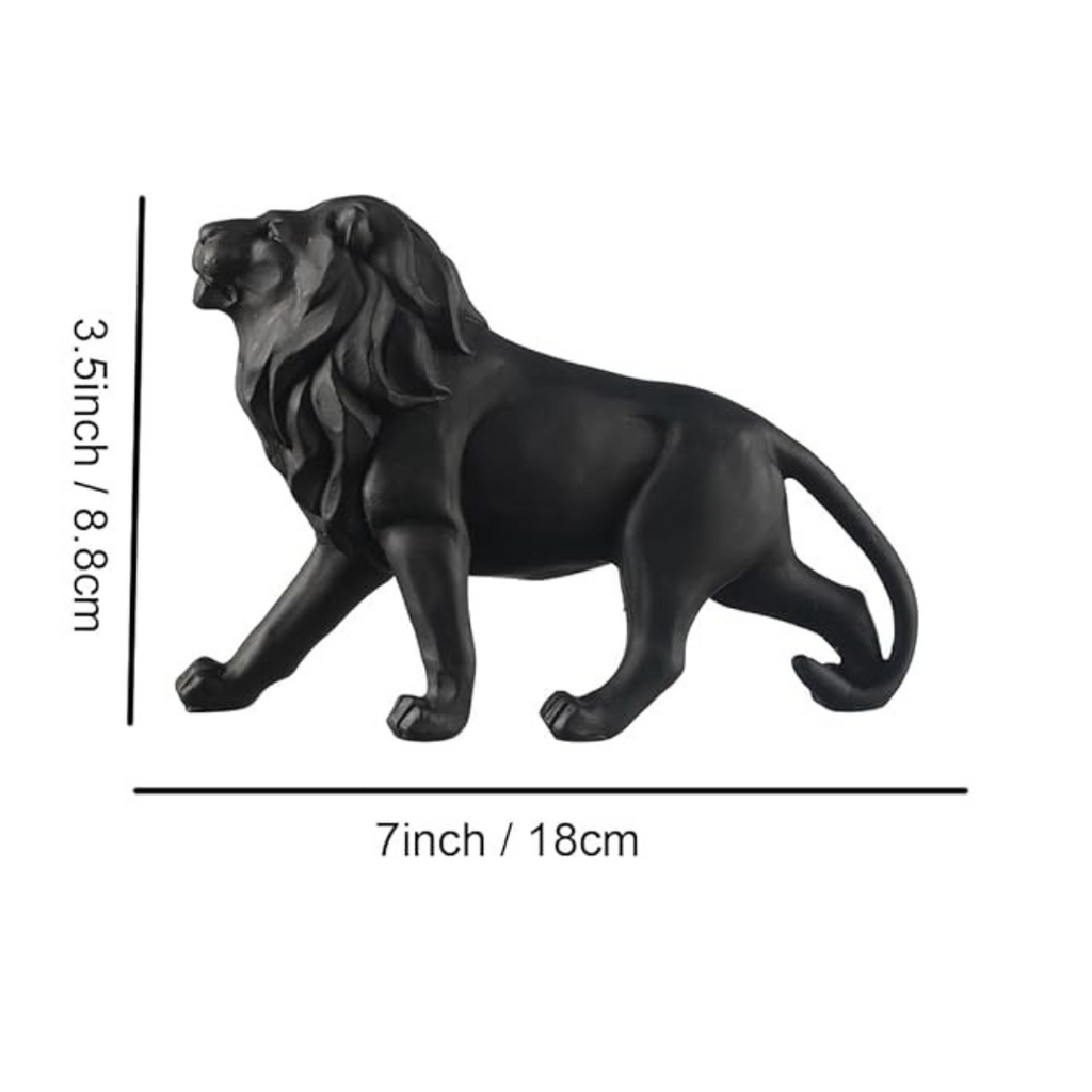 Tied Ribbons Decorative Lion Statue Showpiece Sculpture Animal Figurines Black Resin Idol