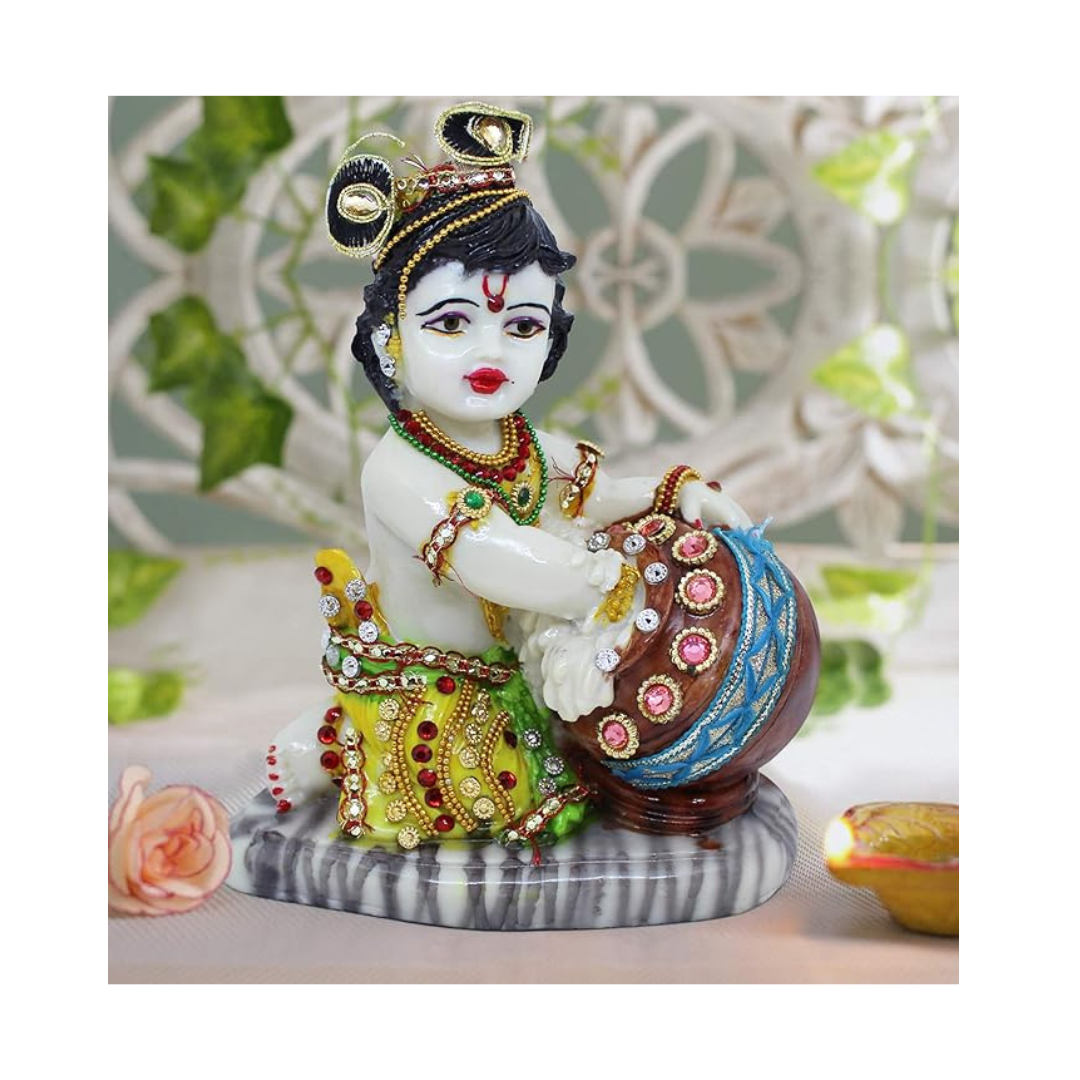 Tied Ribbons Resin Lord Krishna Makhan Chor Idol Standard Multicolour 1 Piece