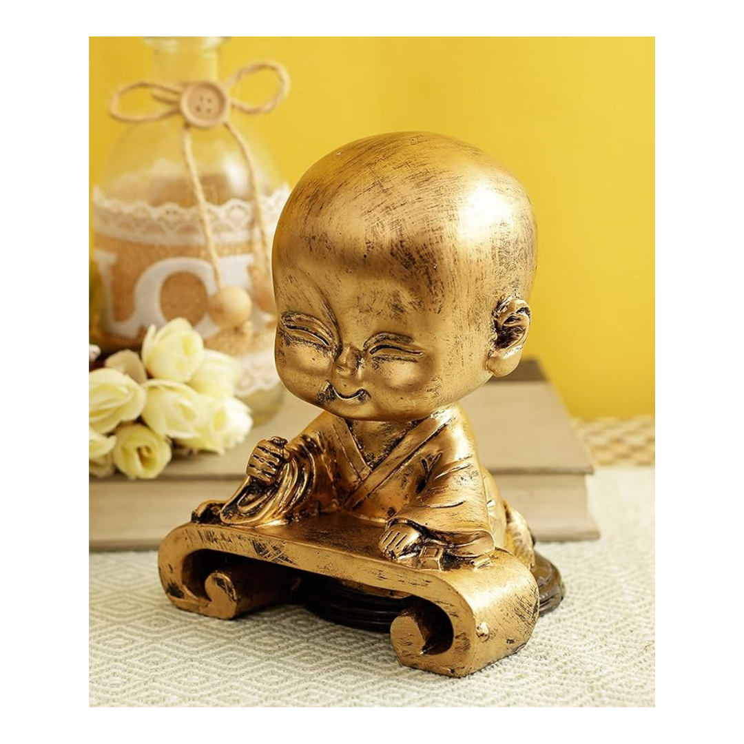 Tied Ribbons Polyresin Decorative Monk Buddha Showpiece Decorations Items for Home Gifts