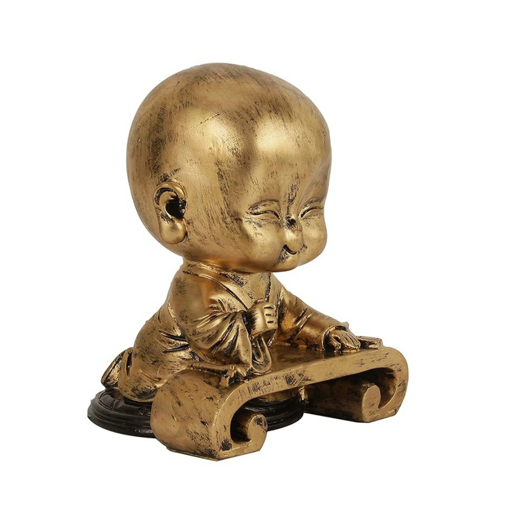 Tied Ribbons Polyresin Decorative Monk Buddha Showpiece Decorations Items for Home Gifts