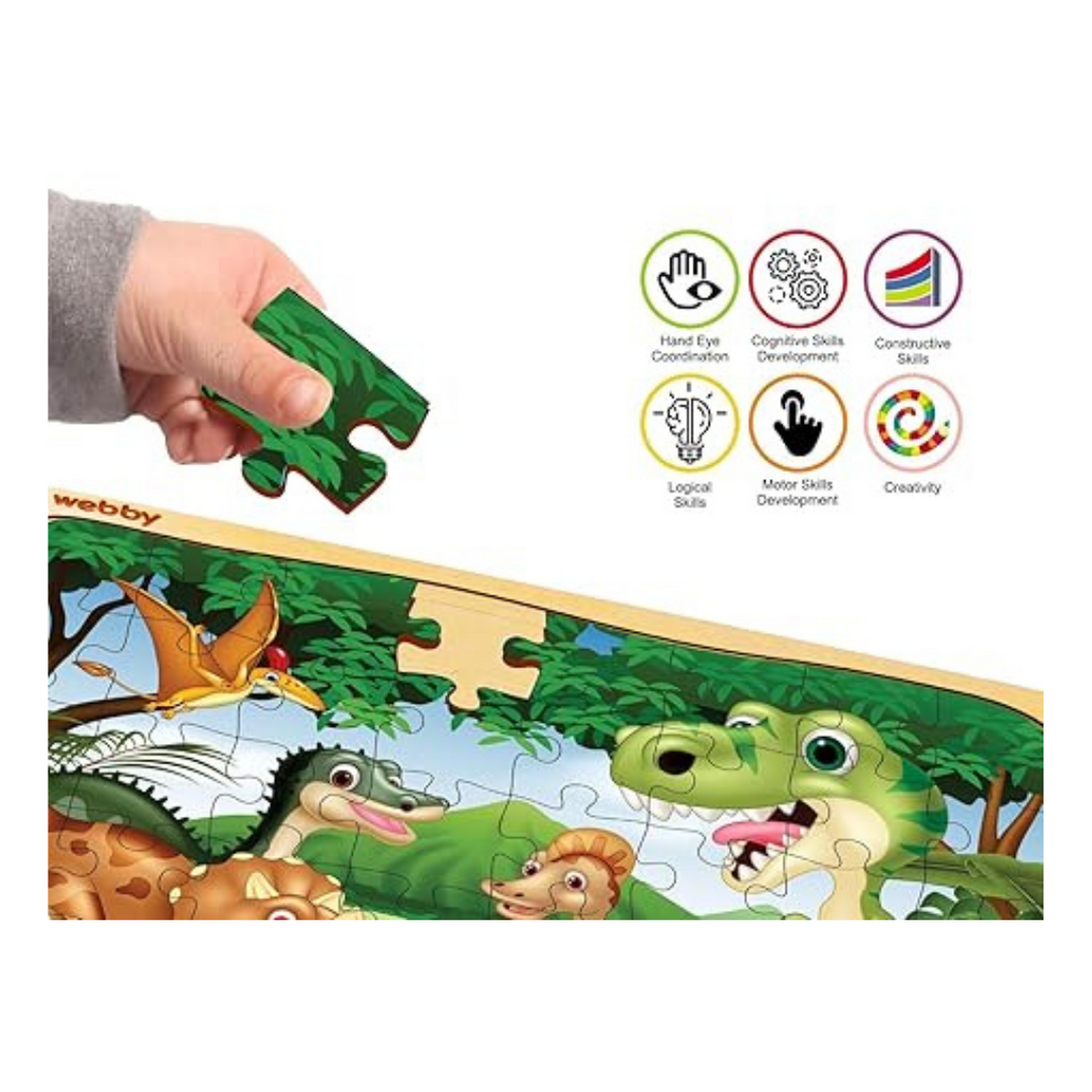 Webby Dinosaurs in Jungle Wooden Jigsaw Puzzle for Boys & Girls 40 Pieces Toy
