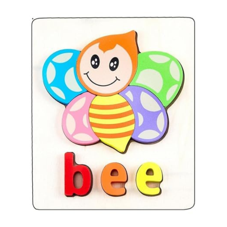 Smoneo 3+ Years Handcrafted 3D Wooden Jigsaw Puzzle Pre Education Alphabet & Number Learning Multicolour Toy Insects