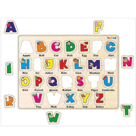 TodFod Wooden Gujarati & English Alphabets Puzzle Toy for Kids & Children Gujarati Consonants with Knob