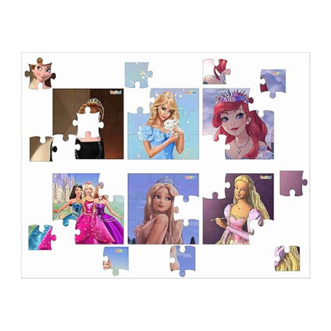 TodFod Wooden Jigsaw Puzzles Toy for Kids & Children Disney Barbie Girls 54 Pieces 6 in 1 Jigsaw Puzzles
