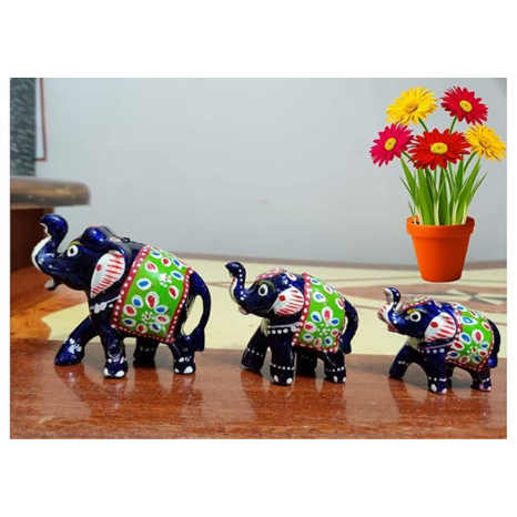 JH Gallery Plastic Elephant Showpiece 8x7x6 cm Blue Set of 3