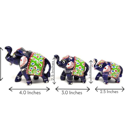 JH Gallery Plastic Elephant Showpiece 8x7x6 cm Blue Set of 3