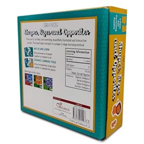 Popcorn Games & Puzzles Shapes Sizes & Opposites 2 Piece Self Correcting Puzzles 21 In A Box & Matching