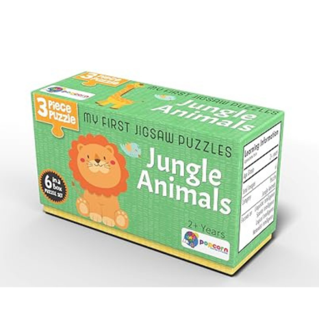 Popcorn Games & Puzzles Jungle Animals 3 Piece Puzzles 6 Puzzles In A Box & Animals & Birds Activity