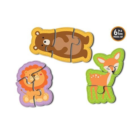 Popcorn Games & Puzzles Jungle Animals 3 Piece Puzzles 6 Puzzles In A Box & Animals & Birds Activity
