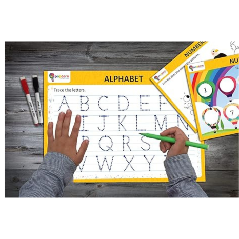 Popcorn Games & Puzzles ABC and Numbers Reusable Activity Mats with 2 Marker Pens Gifts & Creative
