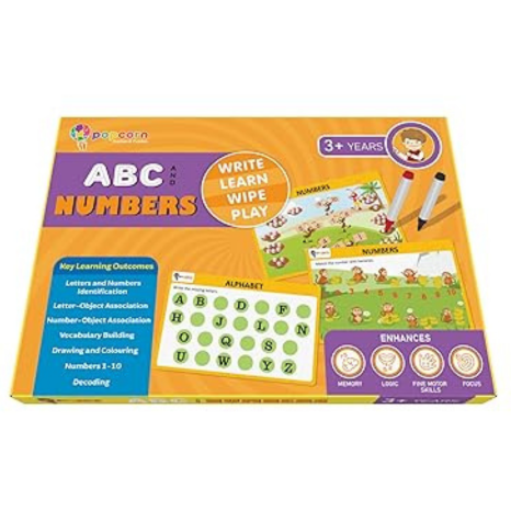 Popcorn Games & Puzzles ABC and Numbers Reusable Activity Mats with 2 Marker Pens Gifts & Creative