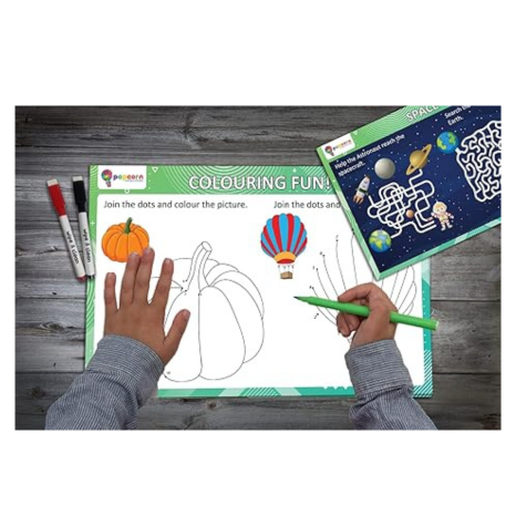 Popcorn Games & Puzzles Mazes and Dot to Dot Reusable Activity Mats with 2 Marker Pens Gifts