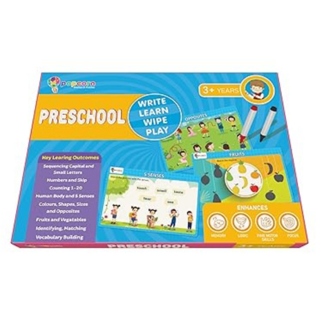 Popcorn Games & Puzzles Preschool Reusable Activity Mats with 2 Marker Pens Gifts