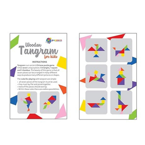 Popcorn Games & Puzzles Wooden Tangram For Kids With 36 Flash Cards Age 4+
