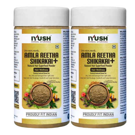 Iyush Herbal Ayurveda Amla Reetha Shikakai 13 Herbs In One Hair Pack Each - 100 gms (Pack of 2)