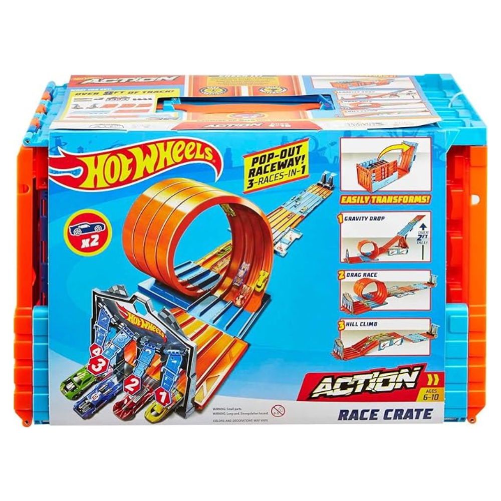 Hot Wheels Race Crate with 3 Stunts in 1 Set Portable Storage Ages 6 to 10