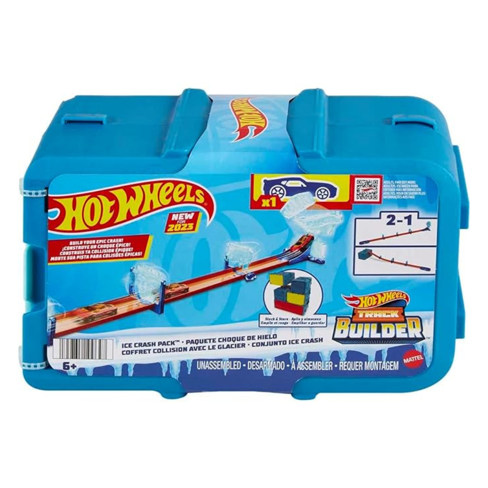 Hot Wheels Track Set with 1 Hot Wheels Car Ice Themed Track Building Set with 10 Track Pieces
