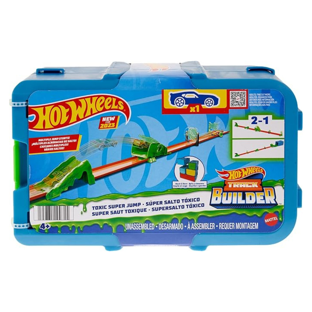 Hot Wheels Track Set with 1 Hot Wheels Car Toxic Super JumpThemed Track Building Set with 10 Track Pieces