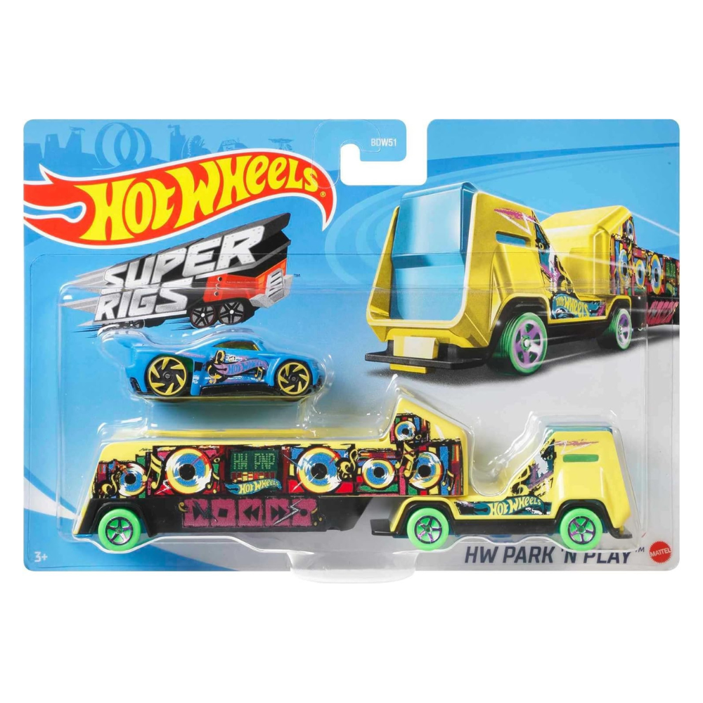 Hot Wheels Super Rigs Transporter Vehicle with 1 1:64 Scale Car Gift