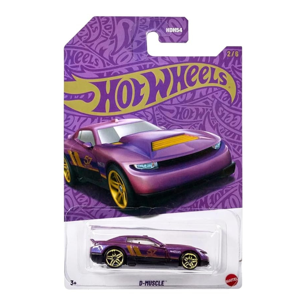 Hot Wheels D-Muscle 1:64 Scale Die-Cast Vehicle with Purple & Gold Colored