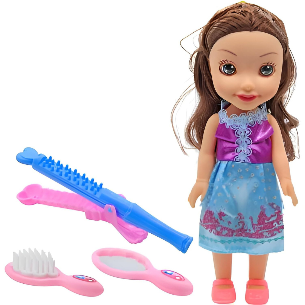 Tickles Doll with Hair Accessories Set Plastic Toy for Kids Girls Birthday Gifts Color Blue