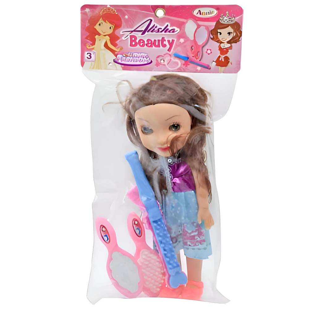 Tickles Doll with Hair Accessories Set Plastic Toy for Kids Girls Birthday Gifts Color Blue