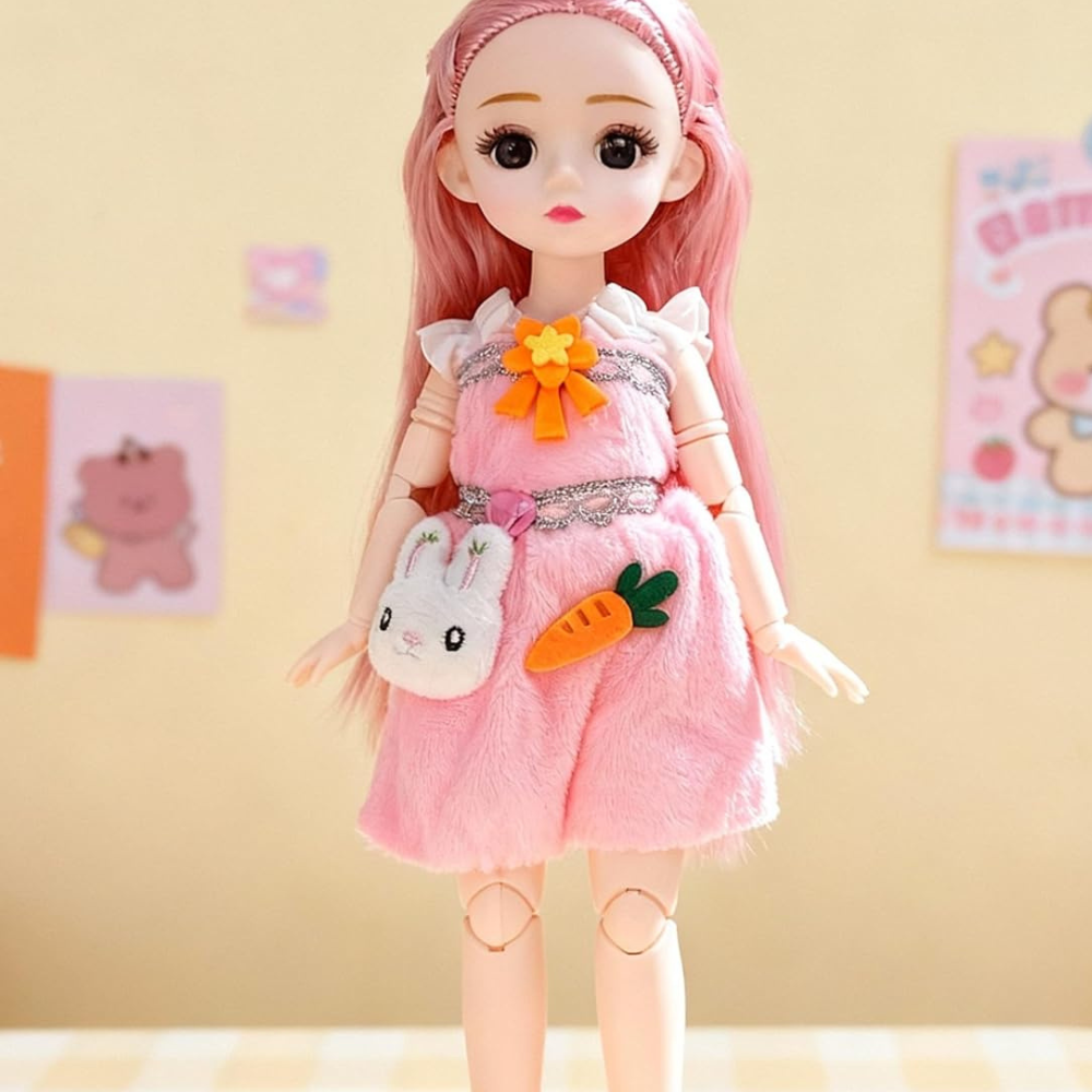 Tickles Movable Joints Cute Beautiful Eyes Fashionable Princess Dress Doll 30 cm Color Light Pink 1