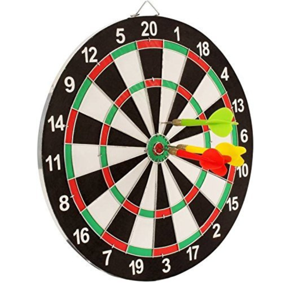 Tickles Double Sided Dart Board Game with 6 Darts for Adults