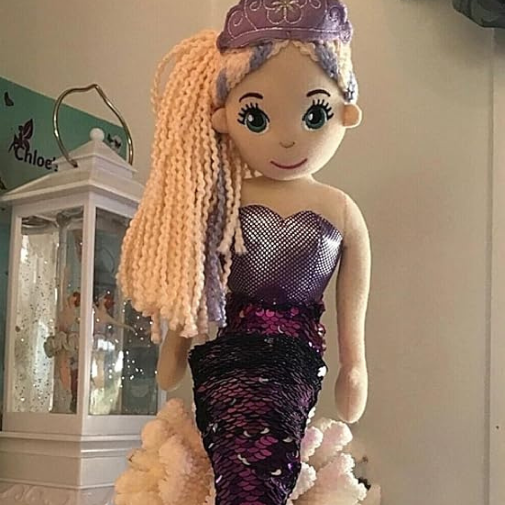 Tickles Mermaid Princess Soft Doll with Sparkly Sequin Tail & Bow Hair for Kids 45 cm