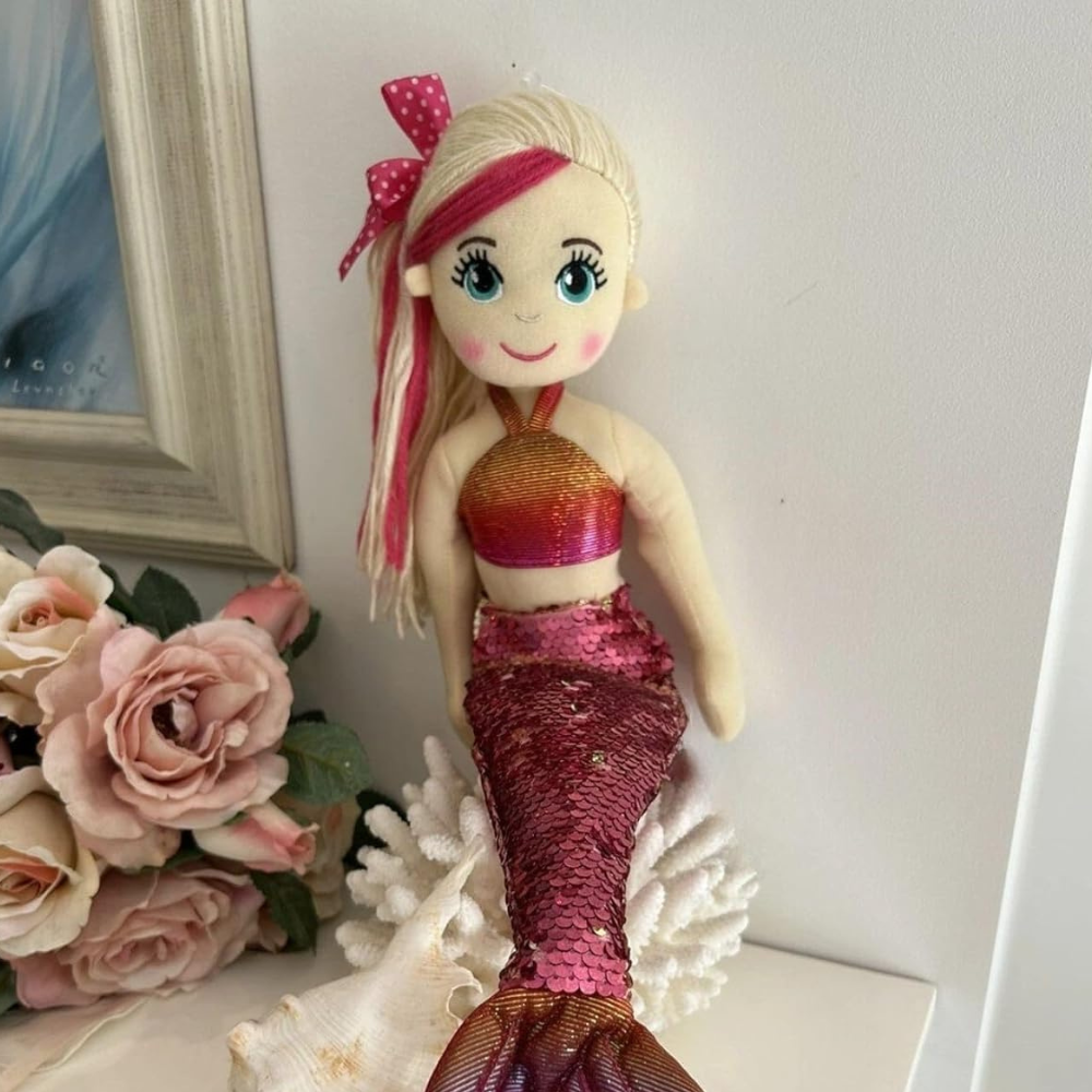 Tickles Mermaid Princess Soft Doll with Sparkly Sequin Tail & Bow Hair for Kids 45 cm