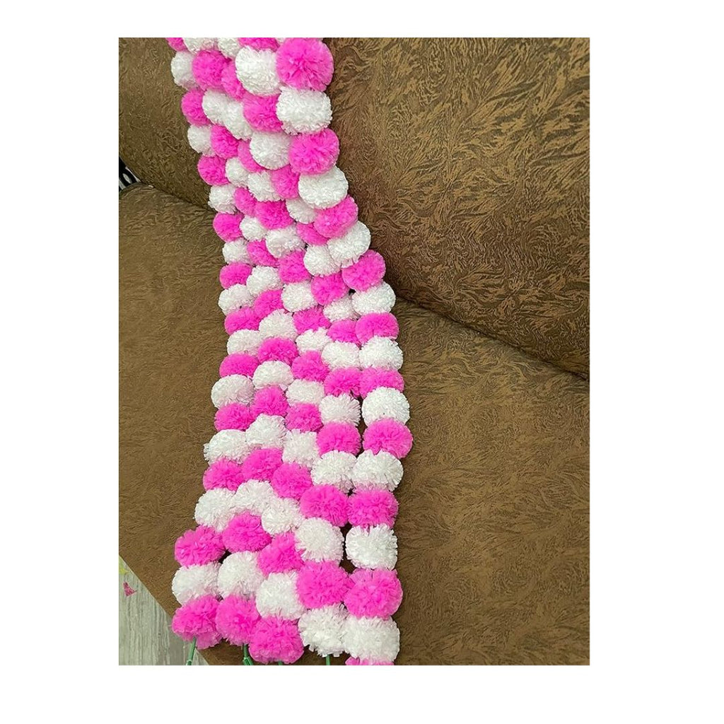Artificial Marigold Fluffy Flowers Garlands Pack of 5 White and Baby Pink