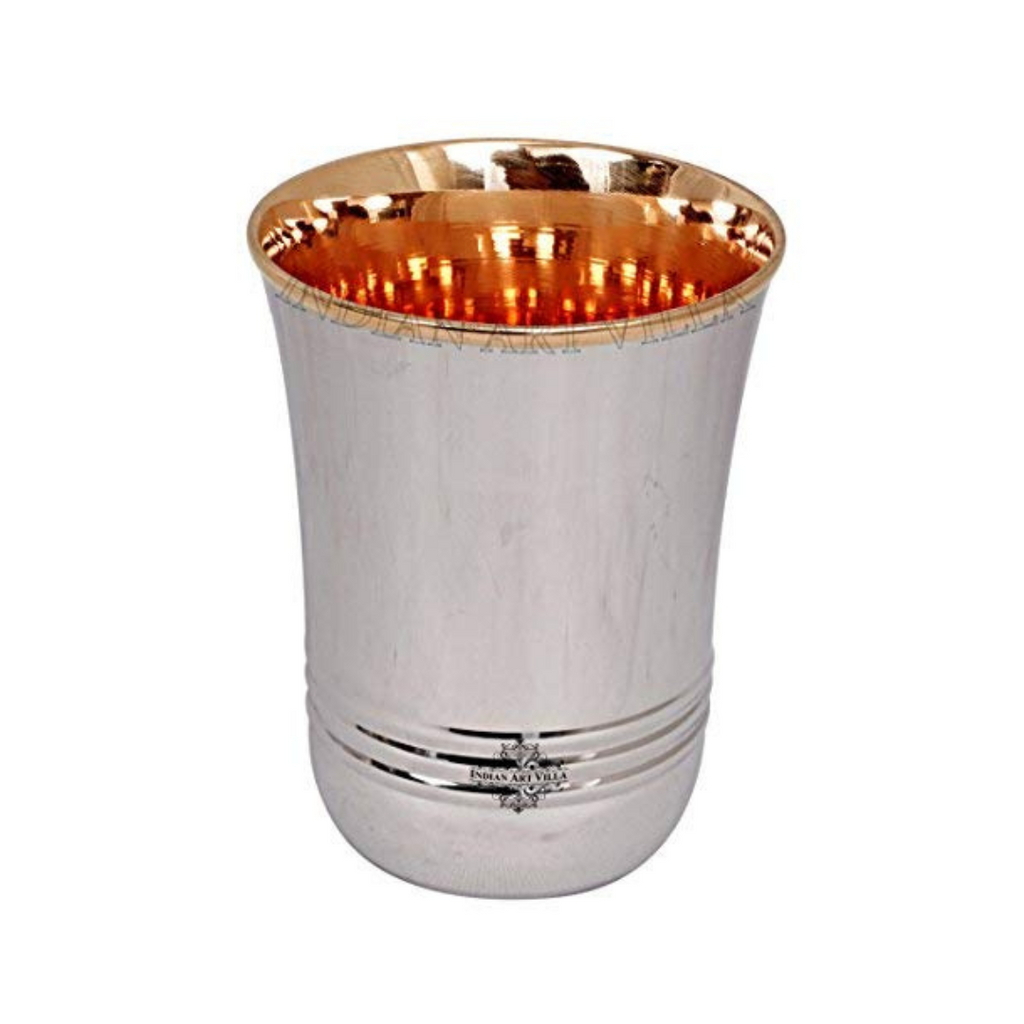 Indian Art Villa Steel Copper Glass Tumbler Set Silver and Brown (Pack of 4)