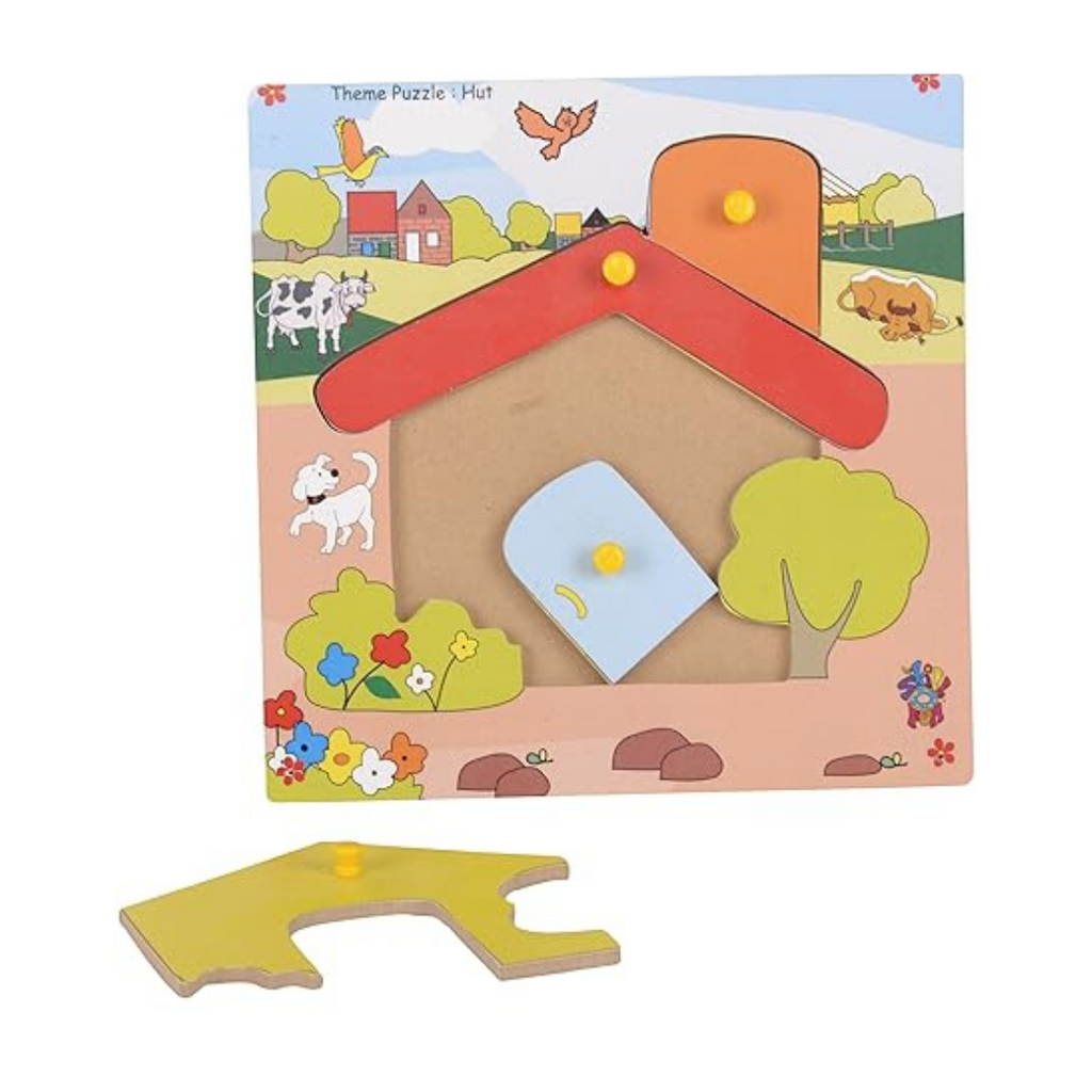 Skillofun TPS-21 Wooden Theme Puzzle Standard Hut Knobs Multi Color