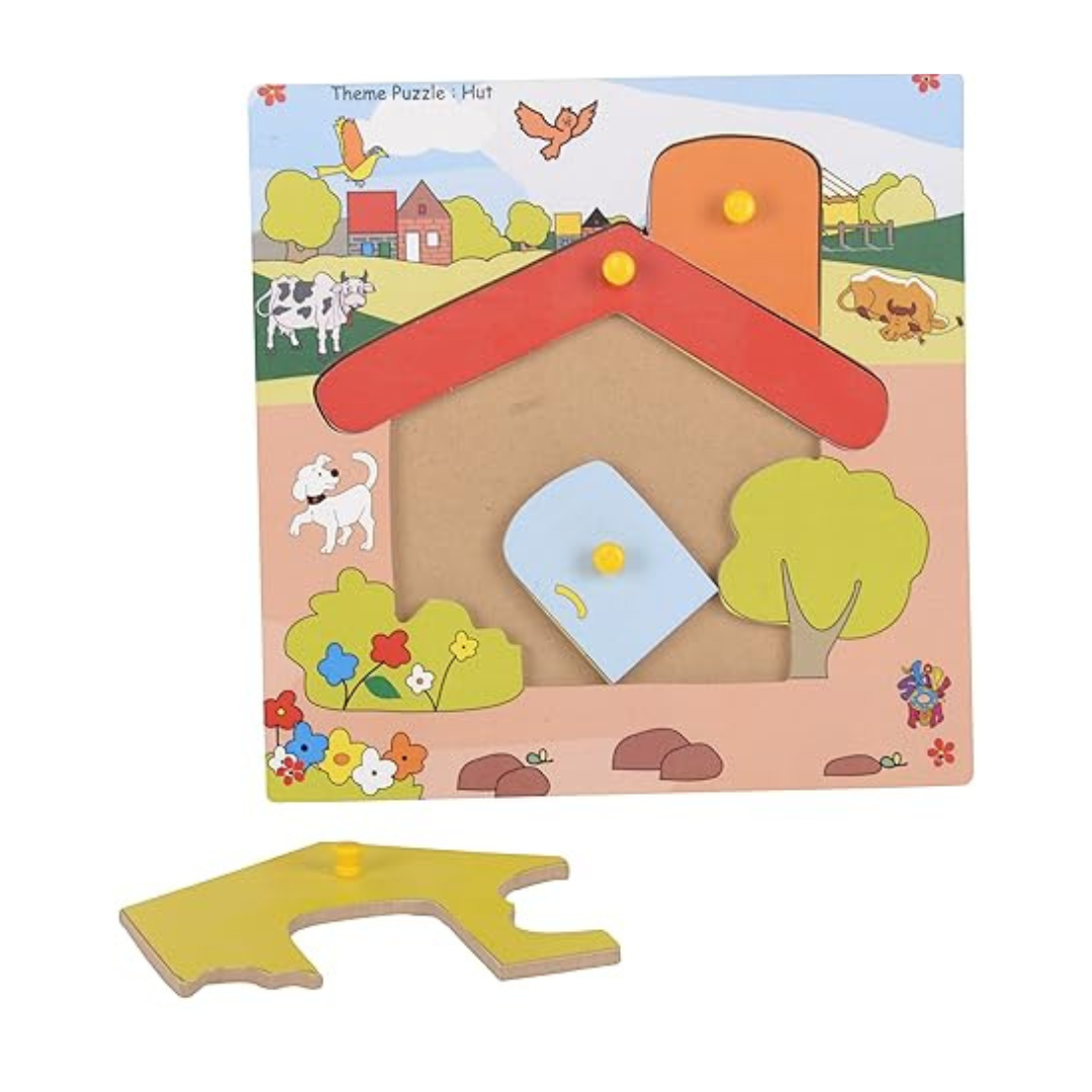 Skillofun TPS-21 Wooden Theme Puzzle Standard Hut Knobs Multi Color