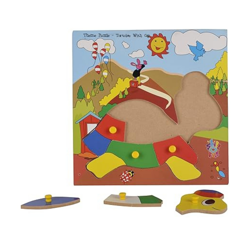 Skillofun Kids Wooden Theme Puzzle Standard Tortoise With Cap Knobs Multi Color
