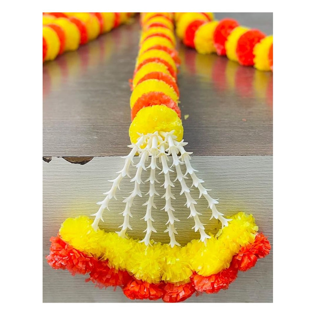 Artificial Marigold Fluffy Flowers Garlands Clustered Yellow and Orange Marigolds 5 pcs