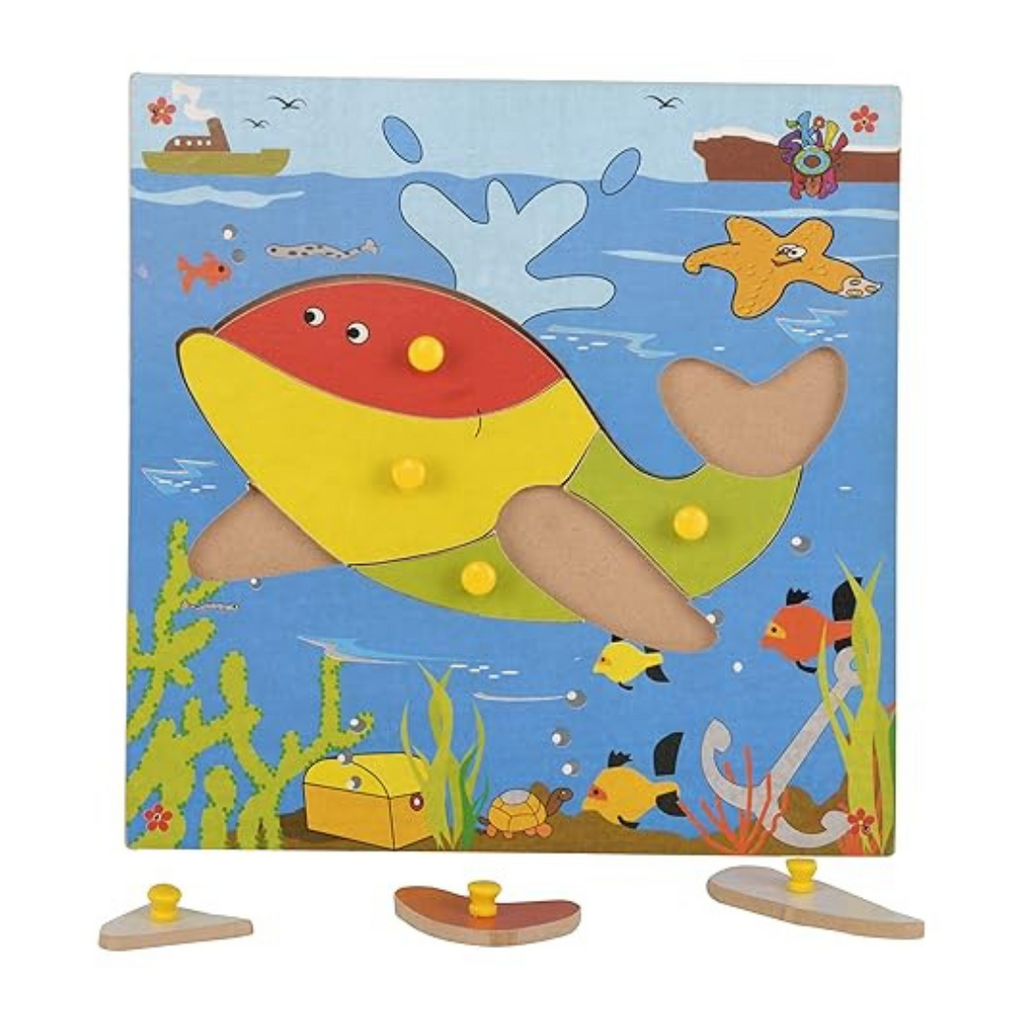Skillofun Kids Wooden Theme Puzzle Standard Whale Knobs Multi Color