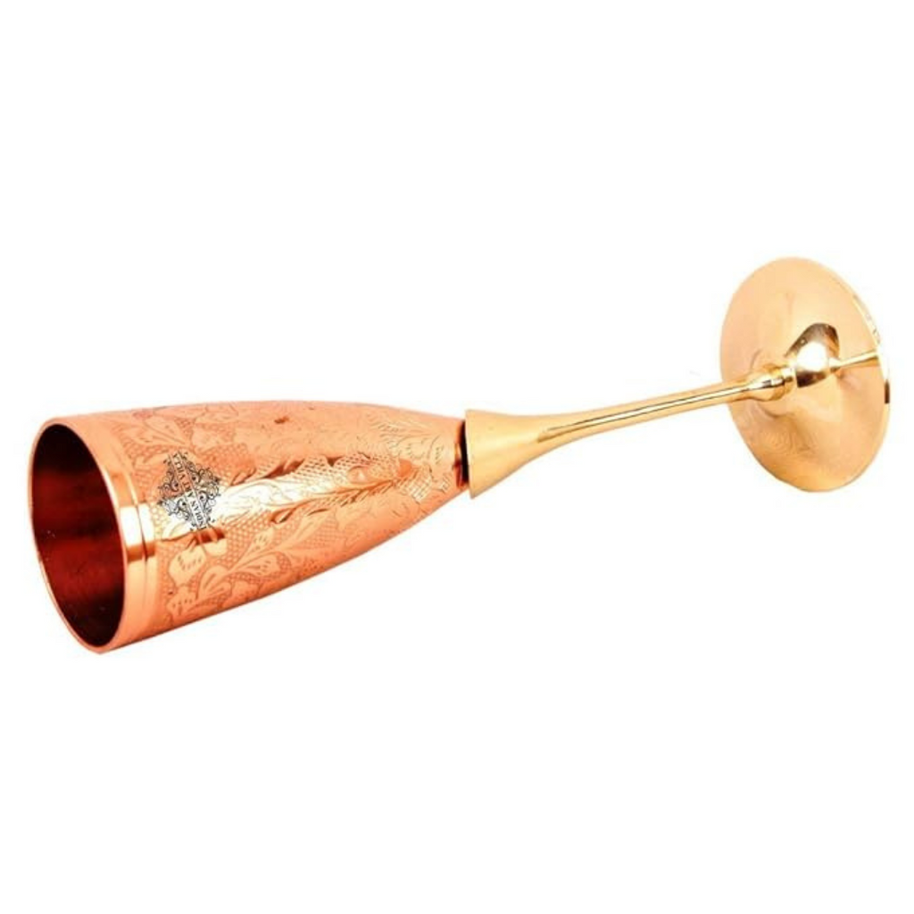 Indian Art Villa Embossed Goblet Design Copper Brass Flute Champagne Glass | 150 ml (Pack of 2)